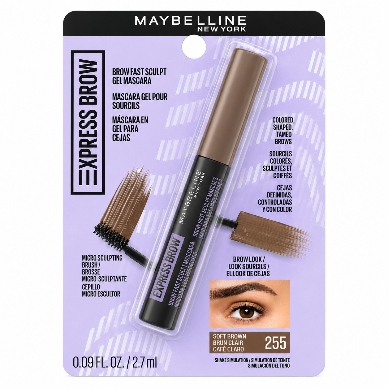 Gel de Cejas Maybelline Express Brow Fast Sculpt – Define y Fija Tono 255 Soft Brown