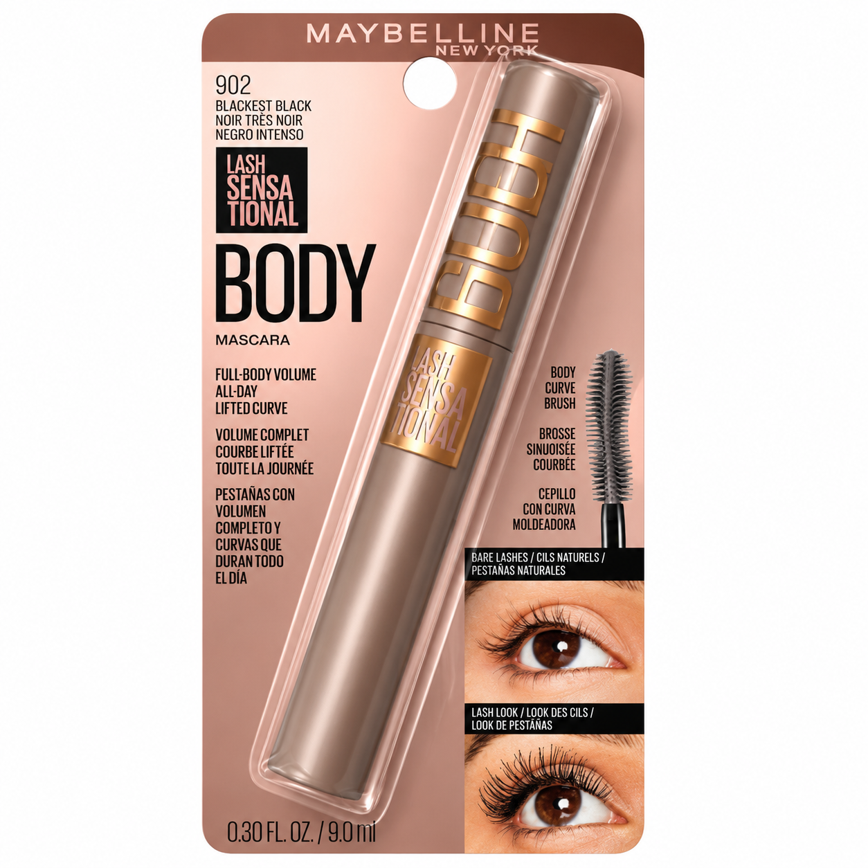 Máscara de Pestañas Maybelline Lash Sensational Body Waterproof – A Prueba de Agua Tono 904 Very Black