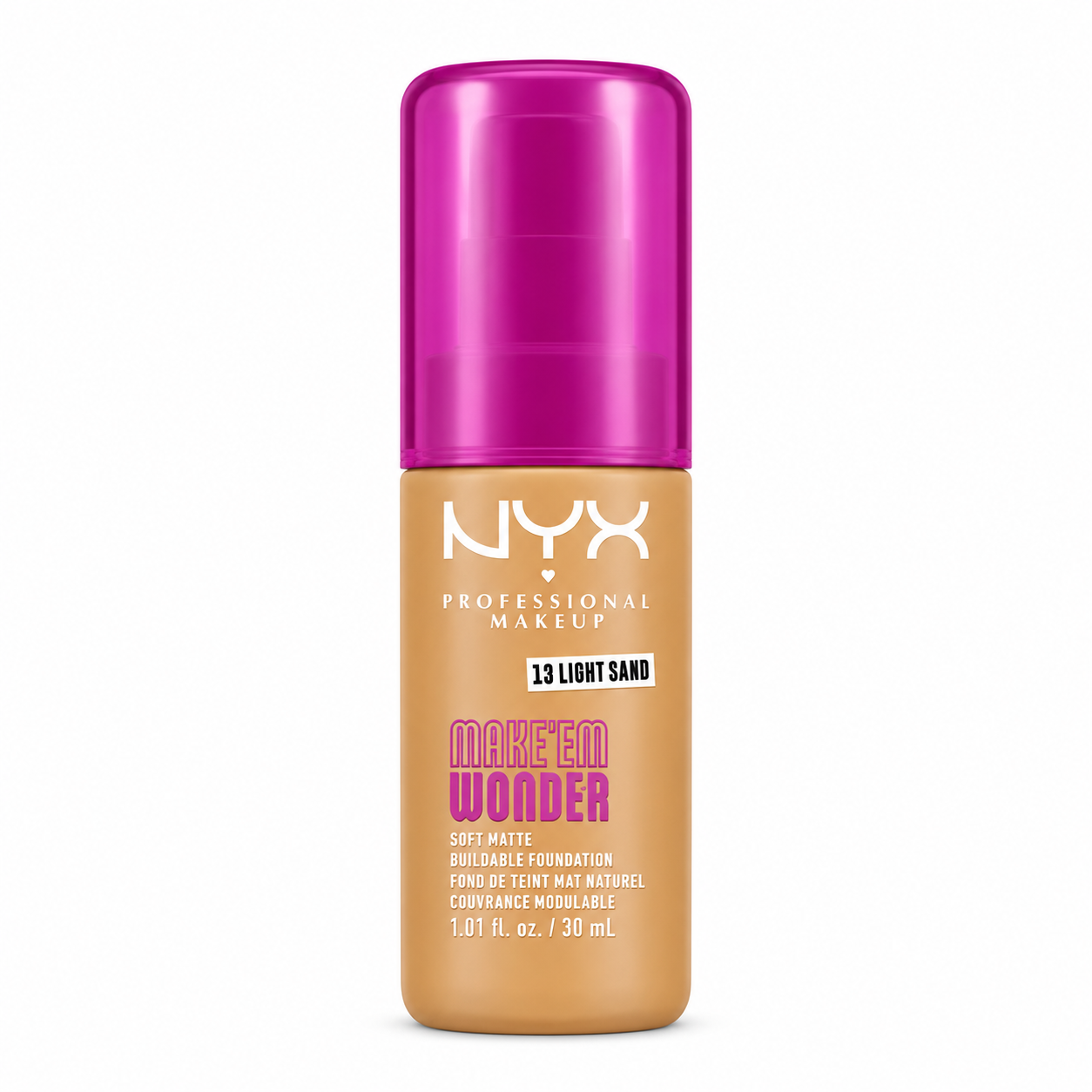 Base Líquida NYX Make 'Em Wonder Soft Matte – Cobertura Construible Tono 13 Light Sand