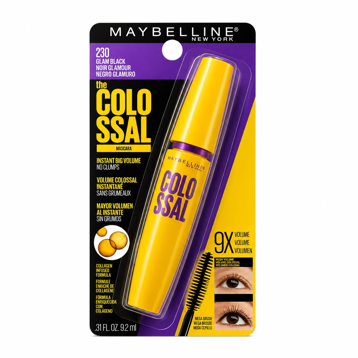 Máscara de Pestañas Maybelline The Colossal – Volumen Instantáneo Tono 230 Glam Black