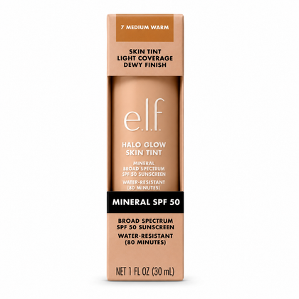 Halo Glow Skin Tint e.l.f con SPF 50 – Base Ligera Tono 7 Medium Warm