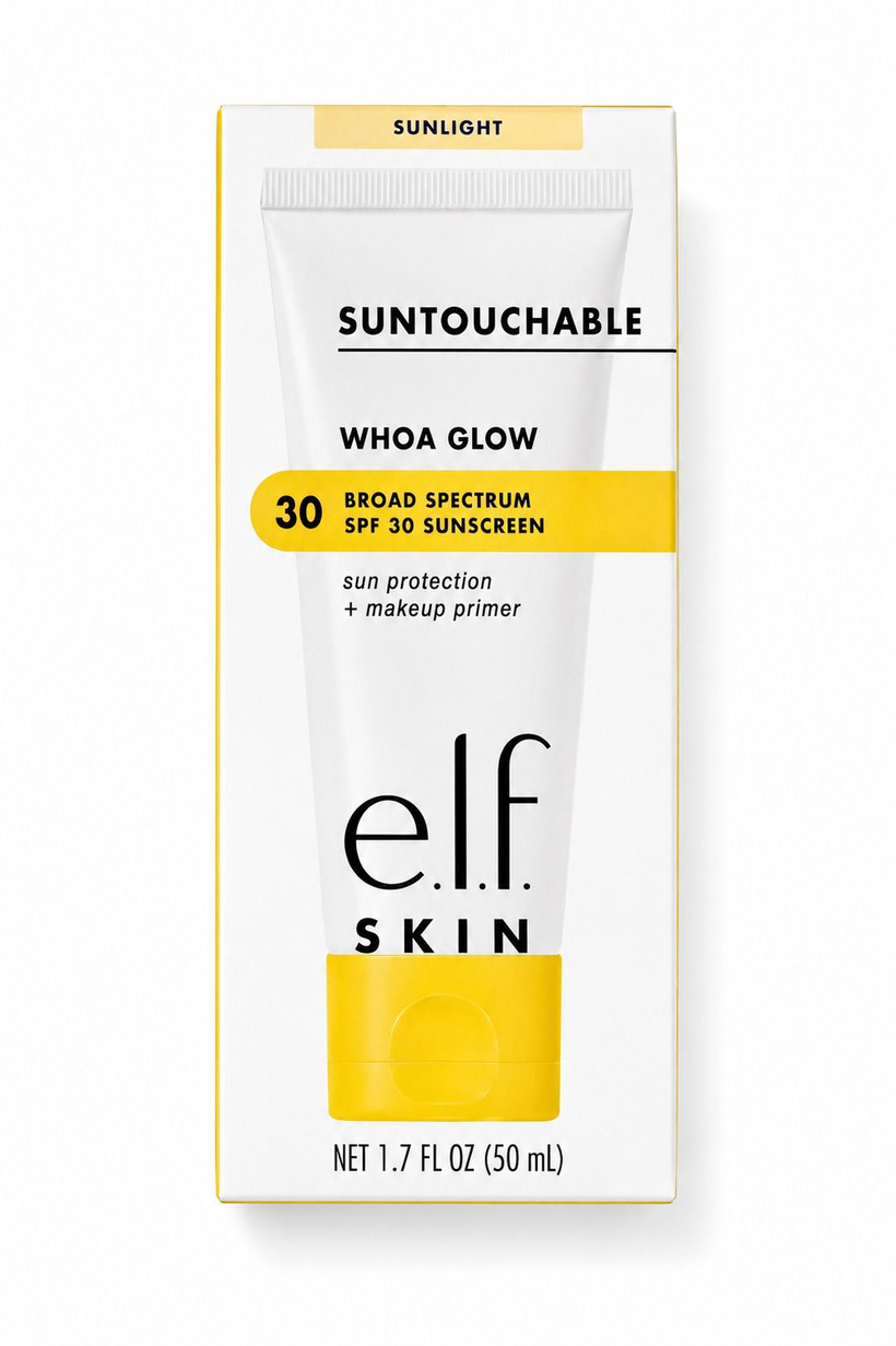 Protector Solar con Glow e.l.f Suntouchable Whoa Glow SPF 30 – Tono Sunlight