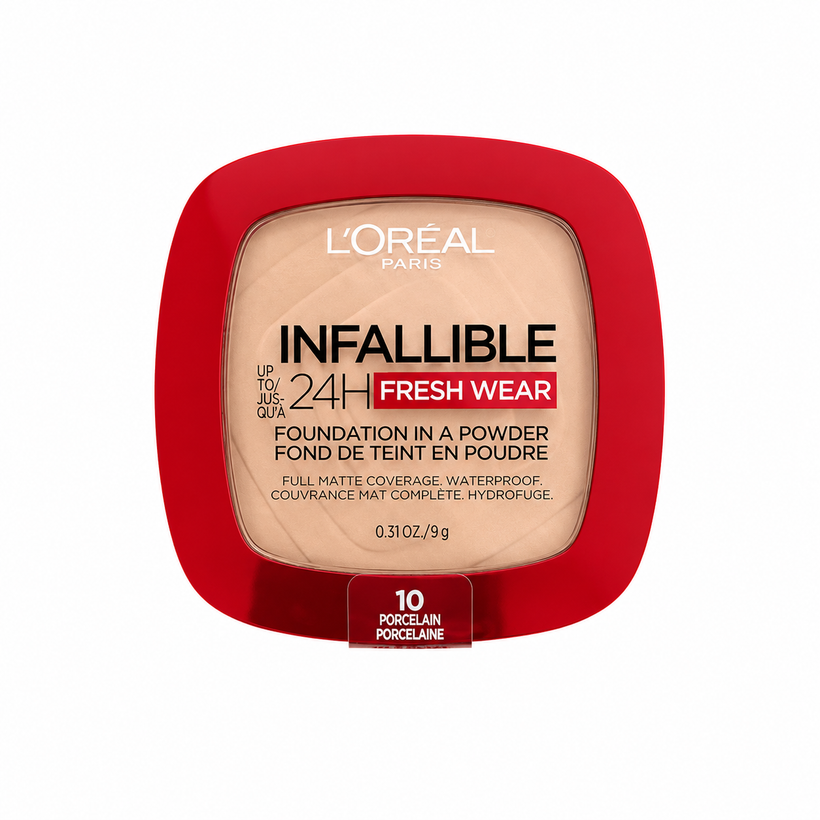 Base en Polvo L'Oréal Infallible 24H Fresh Wear – Acabado Mate Tono 10 Porcelain