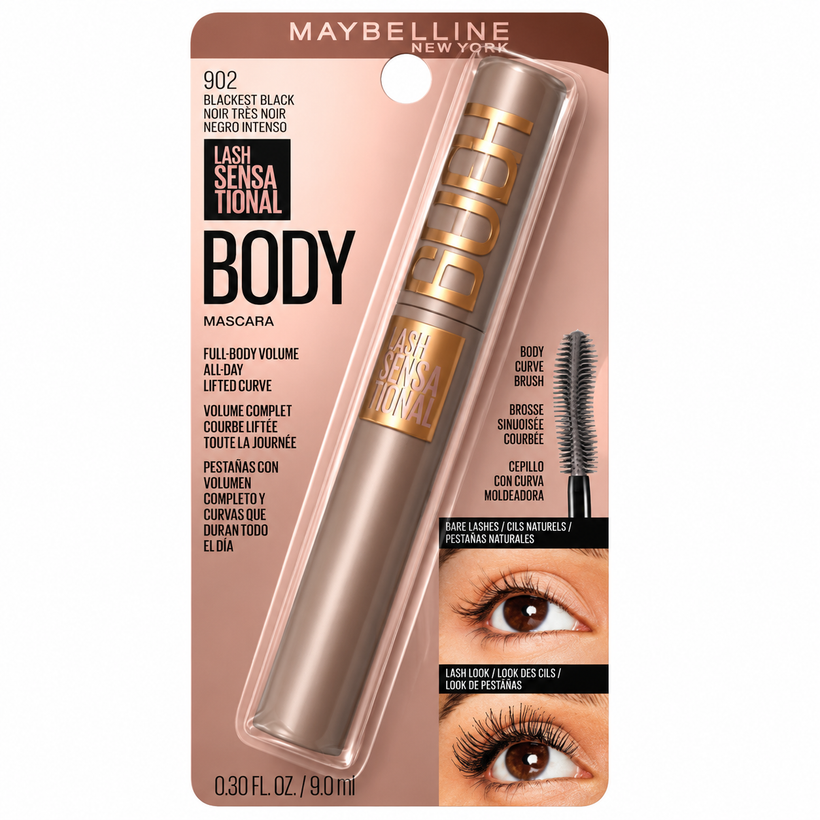 Máscara de Pestañas Maybelline Lash Sensational Body Waterproof – A Prueba de Agua Tono 904 Very Black