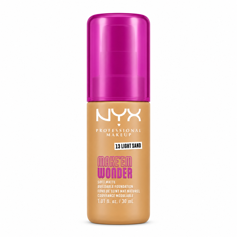 Base Líquida NYX Make 'Em Wonder Soft Matte – Cobertura Construible Tono 13 Light Sand