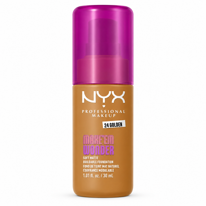 Base Líquida NYX Make 'Em Wonder Soft Matte – Cobertura Construible Tono 24 Golden