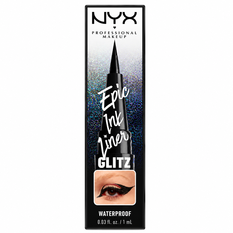 Delineador Líquido NYX Ink Liner Glitz – A Prueba de Agua con Glitter Tono Graphite Glitz